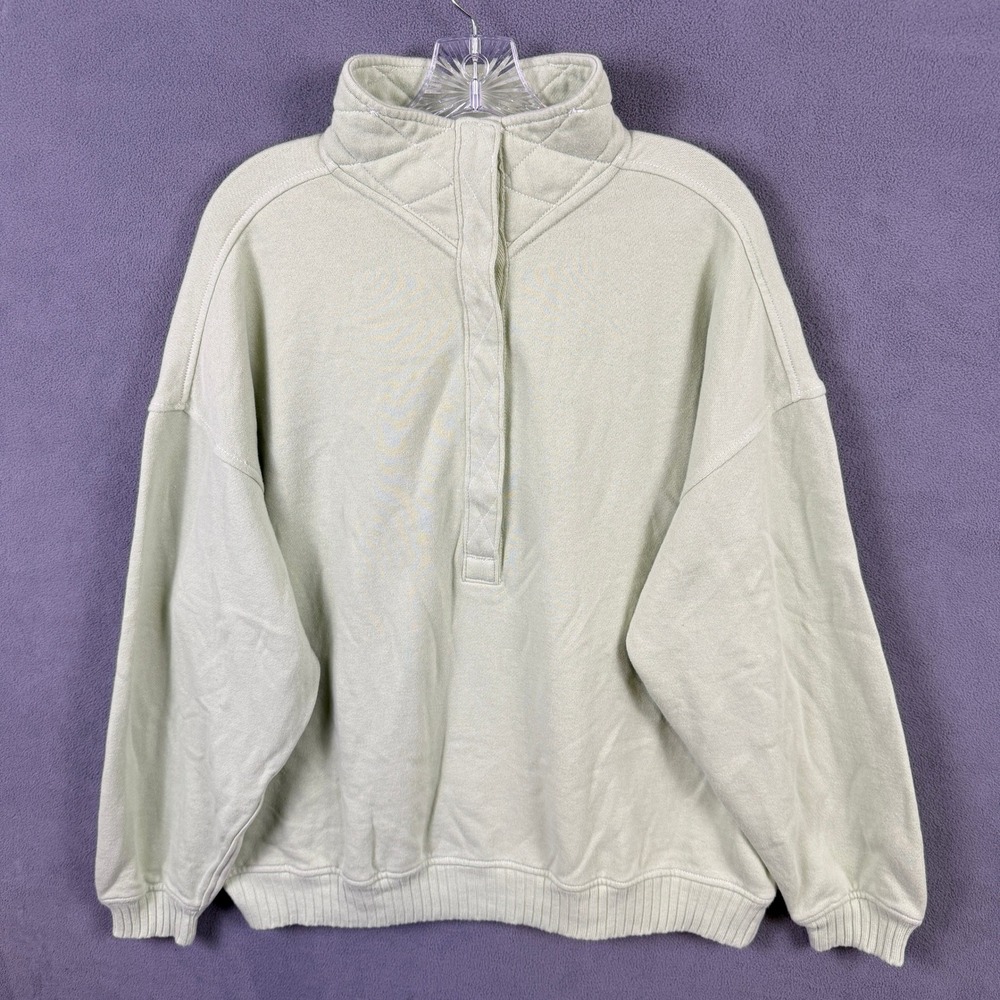 Aerie Sweatshirt Women XS Green Quilted Mock Neck Snap Pullover Oversized